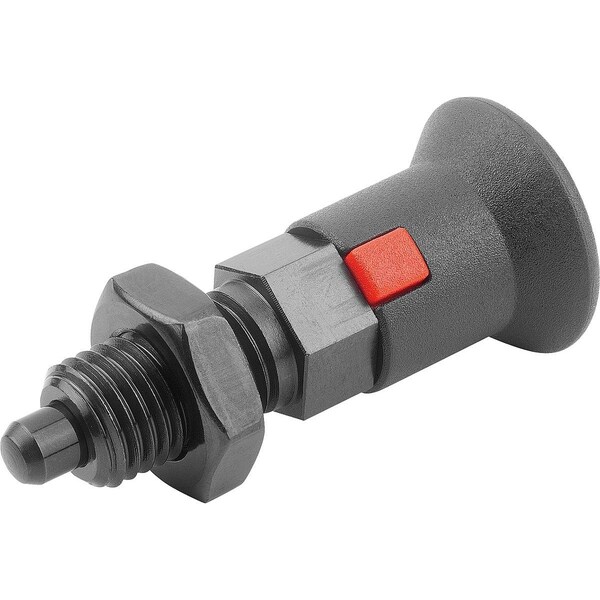 Indexing Plunger Size:4 D1=M20X1, 5, D=10, Form:B W Locknut, Steel Hardened, Comp: Plastic Comp:Black